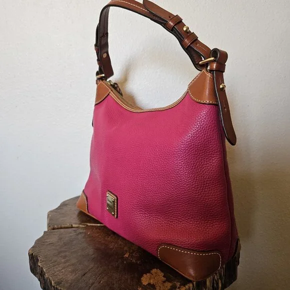 Dooney & Bourke Erica Pebbled Leather Hobo Shoulder Bag Fuchsia Pink - Picture 14 of 16